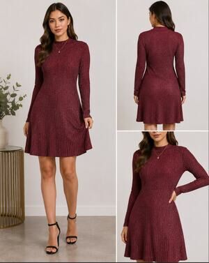 NWT Urban Outfitters Wine Burgundy Shimmer Mock Neck Long Sleeve Dress